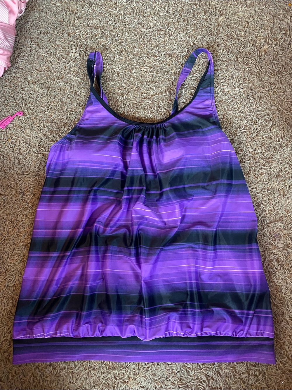 Purple Striped Women's Tank Swim top